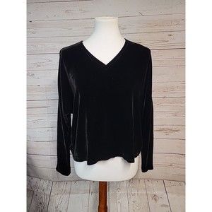 Eileen Fisher XXS Long Dolman Sleeve Cropped Top Black‎ Silk Velvet Oversized
